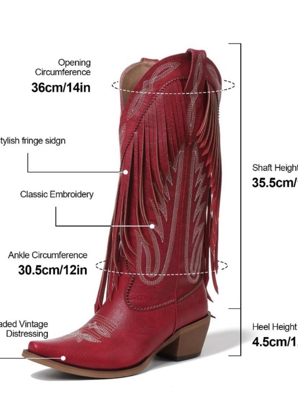 Women's Red Fringe Western Cowboy Boots - Picture 3 of 5